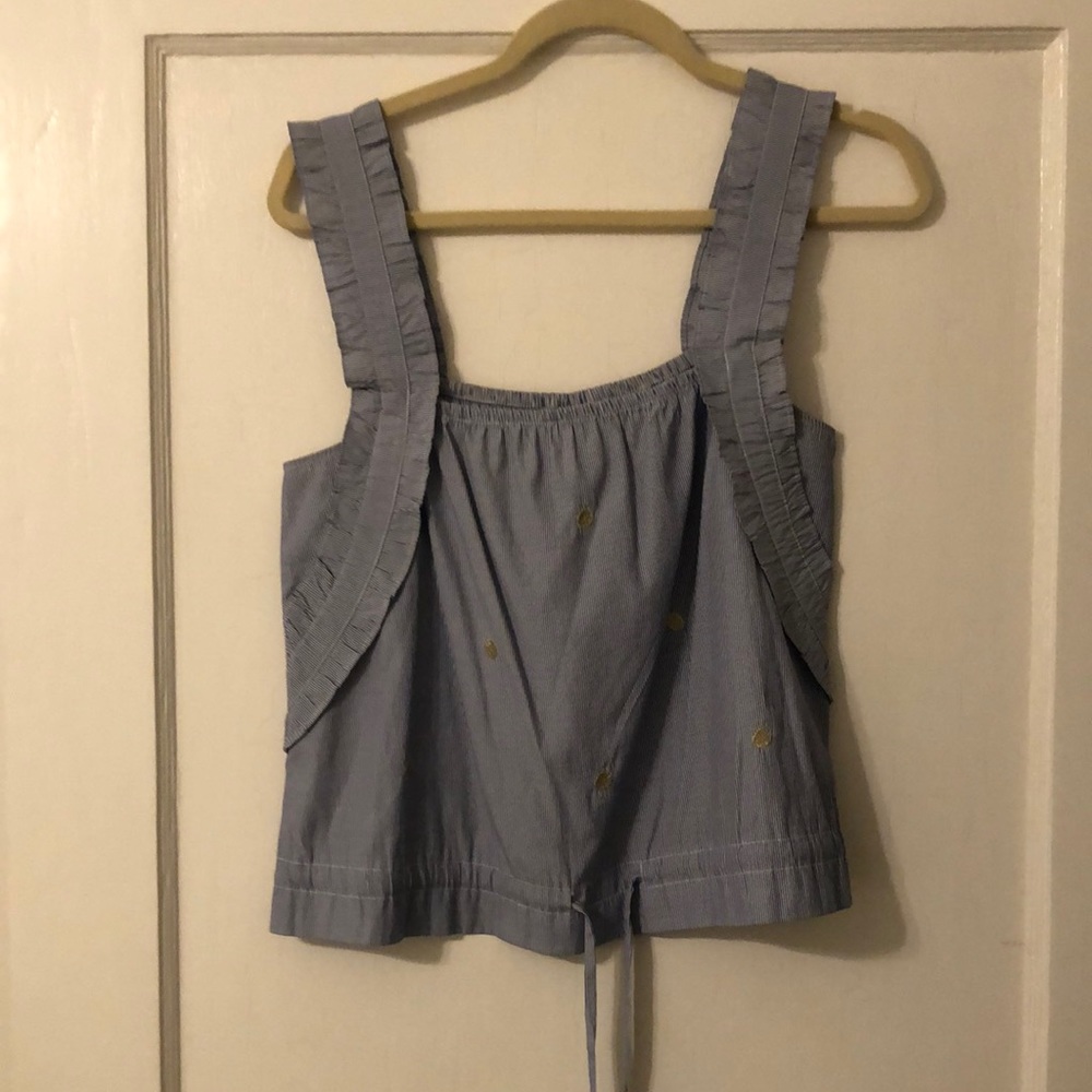 Denim striped sleeveless blouse